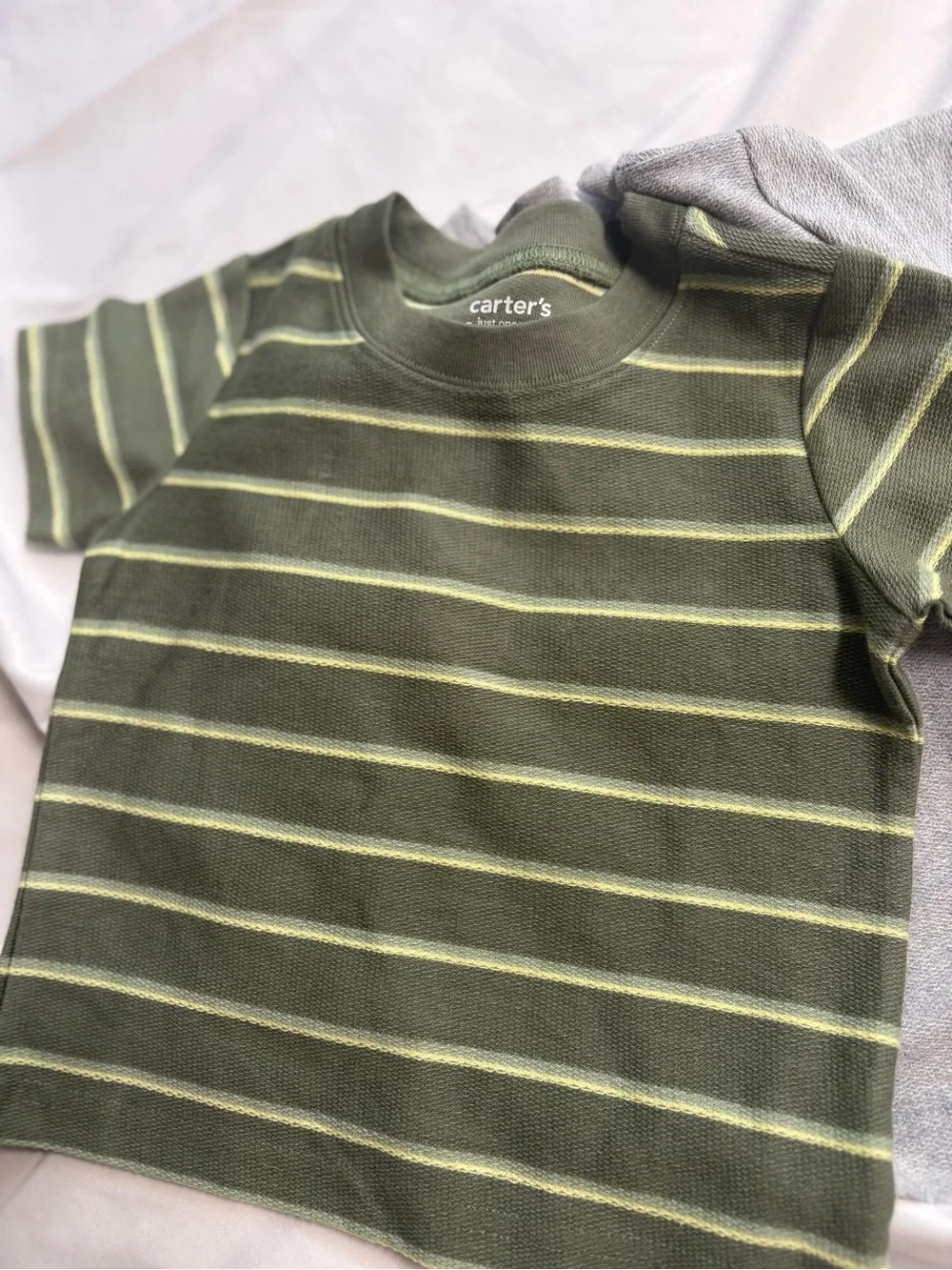 Carter's Olive Green Striped & Gray Short Sleeve Tee Set